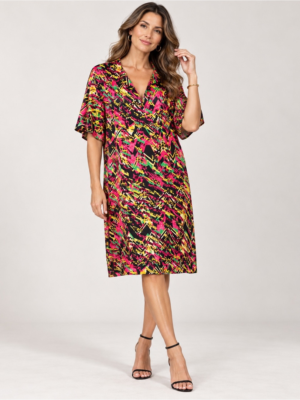 Missoni Bold Abstract Midi Dress in Pink, Black & Yellow